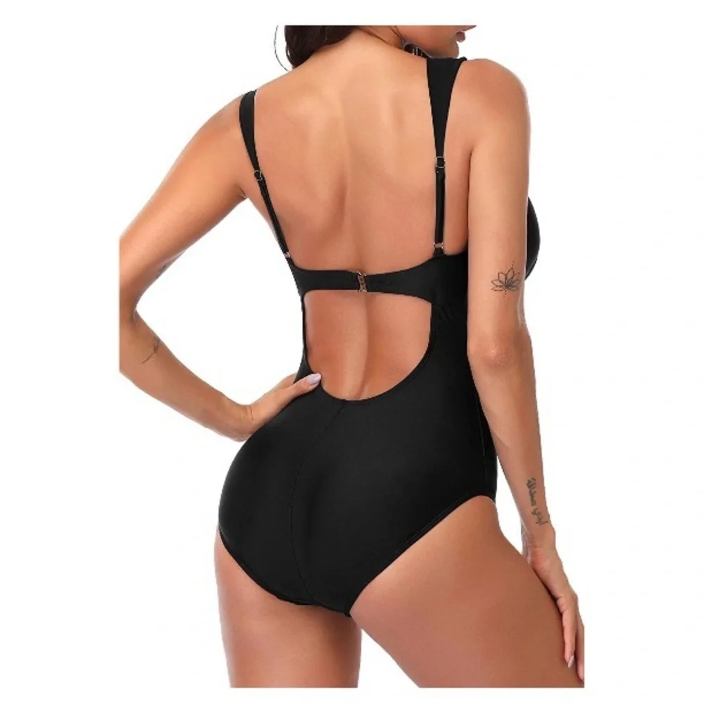 NWT Chic Black Mesh Women's One-Piece Swimsuit - Picture 4 of 7